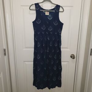 BOMBAY & PAISLEY NAVY BOHEMIAN MIDI COTTON DRESS SIZE SMALL NWOT